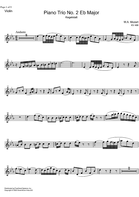 Piano Trio No. 2 Eb Major KV498  Kegelstatt - Violin