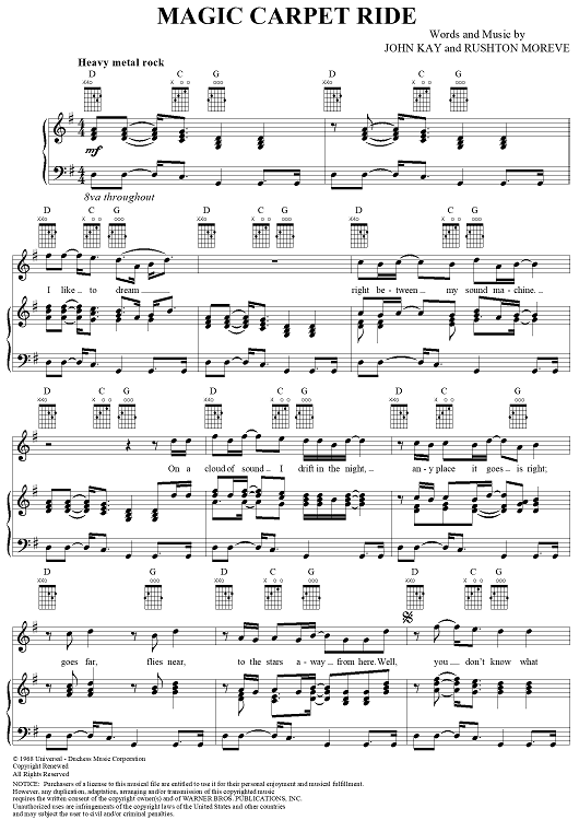 Magic Carpet Ride Quot Sheet Music By Steppenwolf For Piano Vocal Chords Now