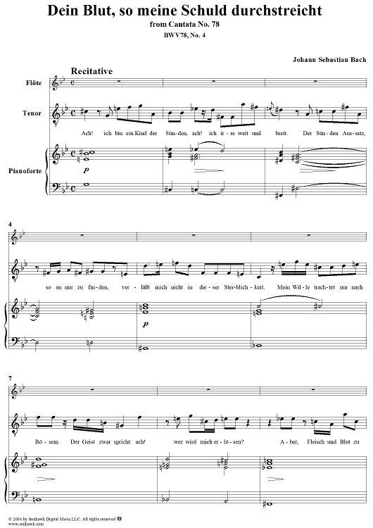 "Dein Blut, so meine Schuld durchstreicht", Aria, No. 4 from Cantata No. 78: "Jesu, der du meine Seele" - Piano Score