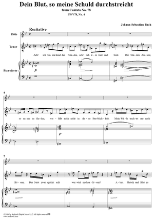 "Dein Blut, so meine Schuld durchstreicht", Aria, No. 4 from Cantata No. 78: "Jesu, der du meine Seele" - Piano Score