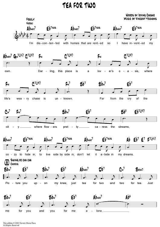 Tea For Two" Sheet Music by Doris Day; Gordon MacRae; Marion Harris for