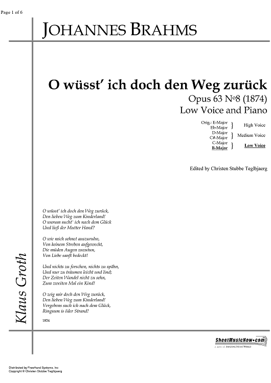 O wüsst' ich doch den Weg zurück Op.63 No. 8