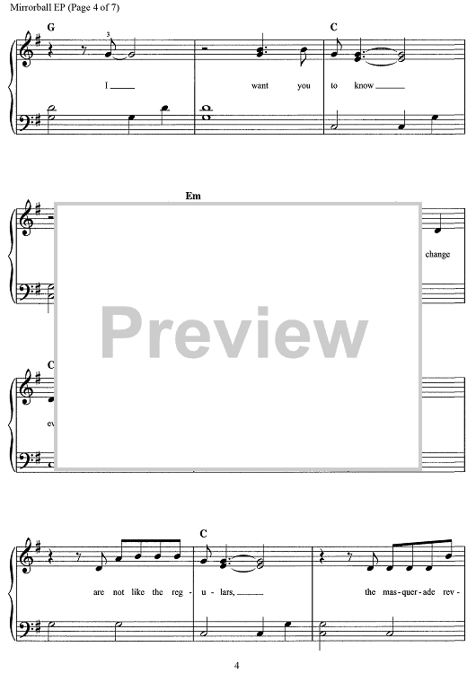 Mirrorball" Sheet Music by Taylor Swift for Easy Piano/Vocal/Chords