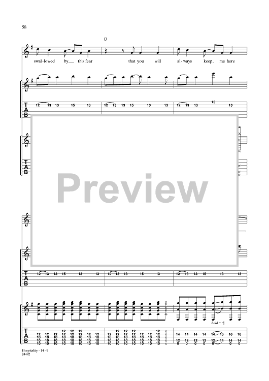 Hospitality" Sheet Music by Funeral for a Friend for Guitar Tab/Vocal