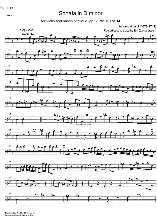 Sonata d minor Op. 2 No. 3 RV14 - Bass