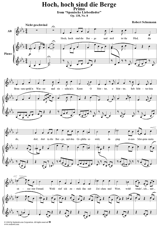 Spanische Liebeslieder, Op. 138, No. 8: Hoch, hoch sind die Berge