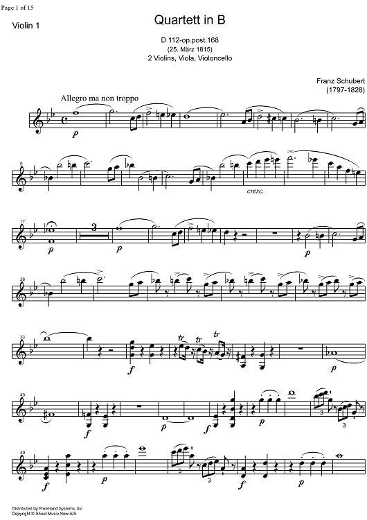 String Quartet No. 8 B Major D112 - Violin 1