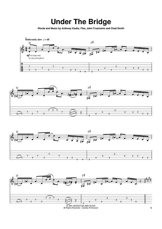 Under The Bridge Sheet Music By Red Hot Chili Peppers For Guitar Tab under-the-bridge-sheet-music-by-red-hot-chili-peppers-for-guitar-tab
