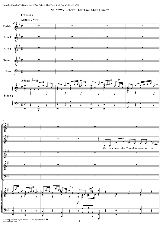 Chandos Te Deum in B-flat Major, HWV281: No. 9, We Believe That Thou Shalt Come