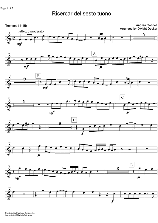 Ricercar del sesto tuono - B-flat Trumpet 1