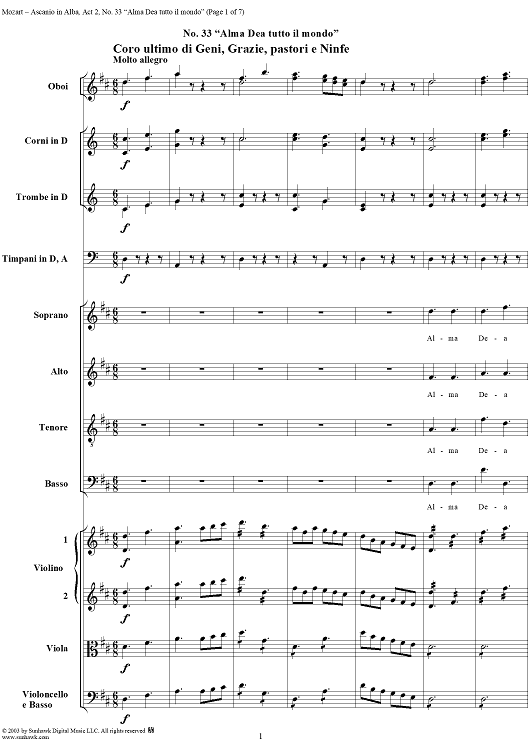 "Alma Dea tutto il mondo", No. 33 from "Ascanio in Alba", Act 2, K111 - Full Score