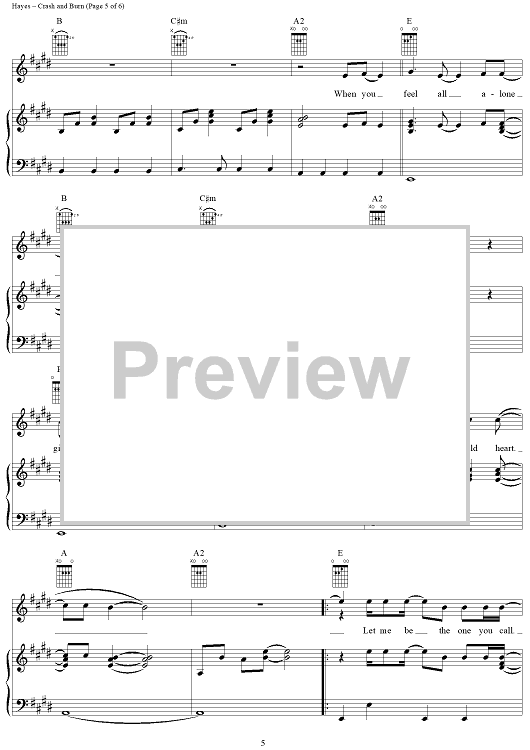 Crash And Burn" Sheet Music by Savage Garden for Piano/Vocal/Chords
