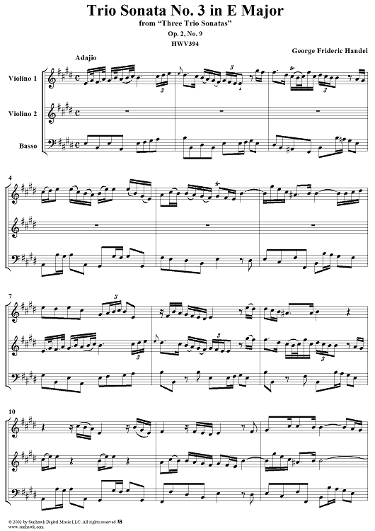 Trio Sonata no. 3 in E major - op. 2, no. 9  (HWV394)
