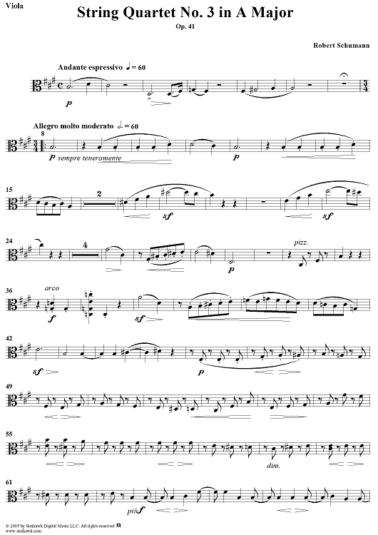 String Quartet No. 3 in A Major, Op. 41, No. 3 - Viola