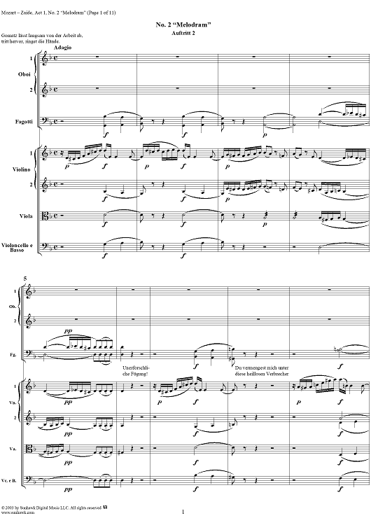 Melodram "Unerforschliche Fügung", No. 2 from "Zaide", Act 1, K336b (K344) - Full Score