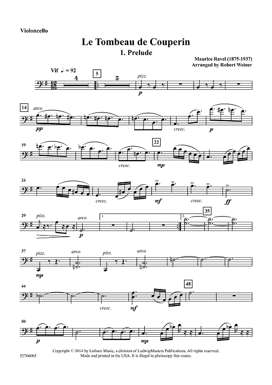 Le Tombeau de Couperin for Oboe and String Quartet - Cello