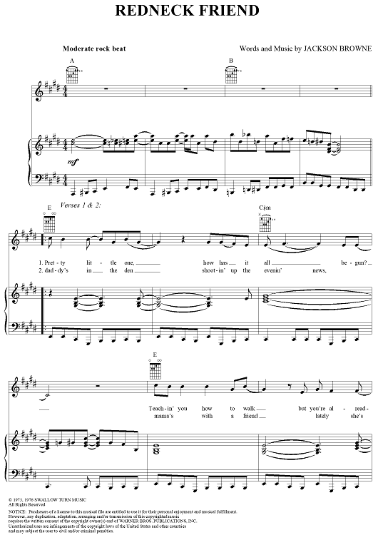 ジャクソン ブラウン スコア(楽譜)ピアノ&ギター1976