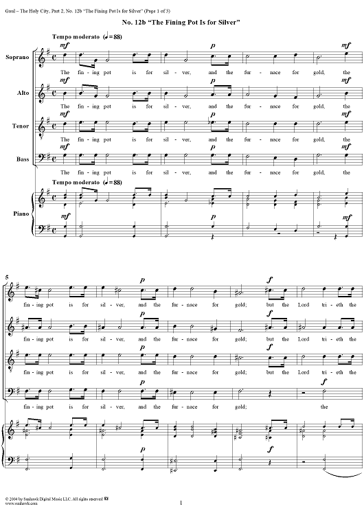 The Holy City: Part II. "Adoration", No. 12b, "The Fining Pot Is for Silver"