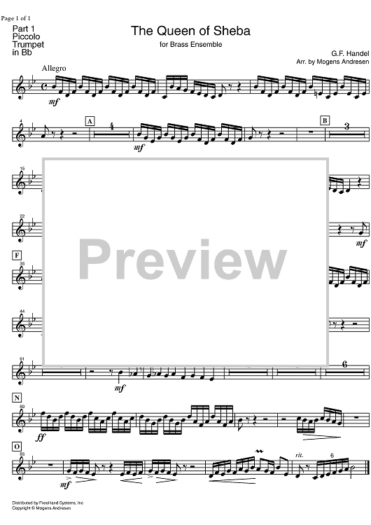 The Arrival of the Queen of Sheba HWV 67 - Piccolo Trumpet in B-flat