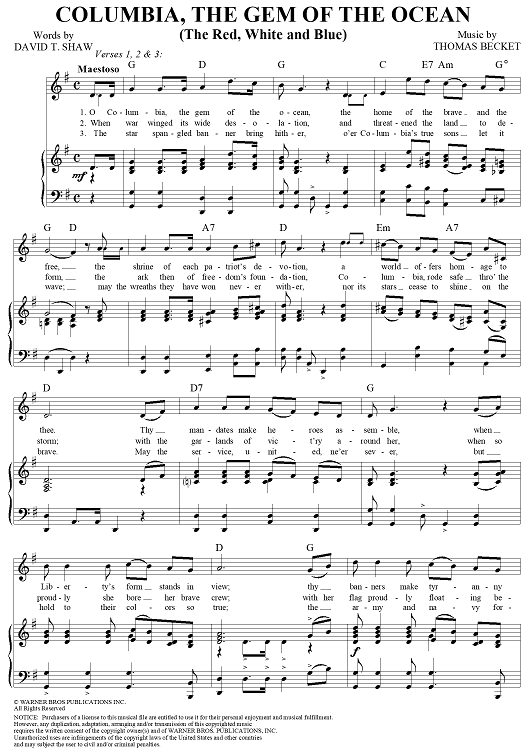 Columbia, The Gem of the Ocean (The Red, White and Blue)