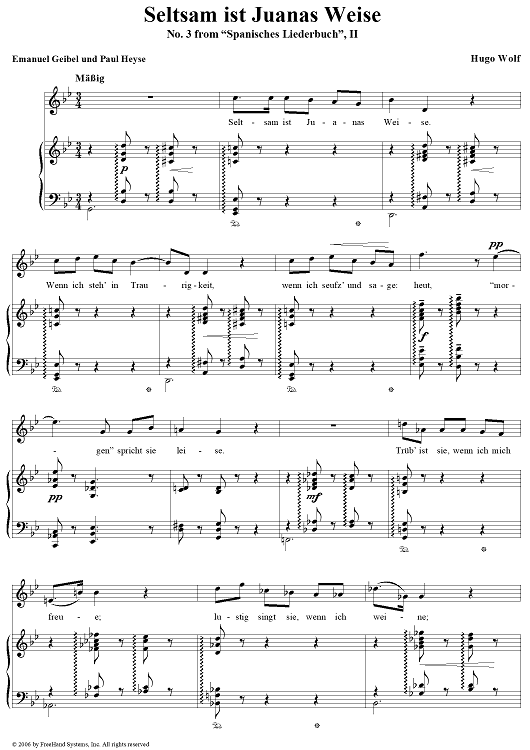 Seltsam ist Juanas Weise, No. 3 from "Spanisches Liederbuch" II