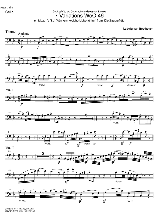7 Variations WoO 46 - Cello