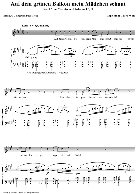Auf dem grünen Balkon mein Mädchen schaut, No. 5 from "Spanisches Liederbuch" II
