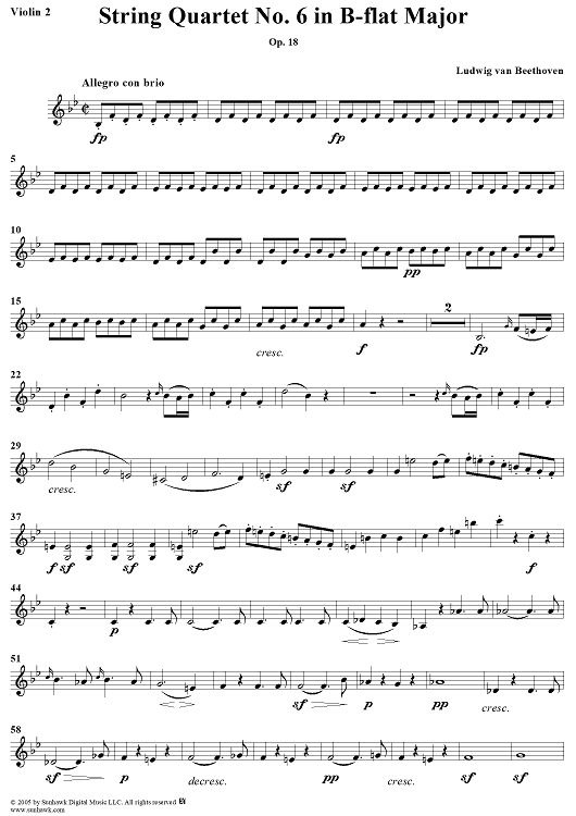 String Quartet No. 6 in B-flat Major, Op. 18, No. 6 - Violin 1