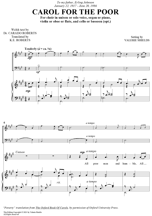 Carol for the Poor - Vocal Score