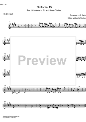 Three Part Sinfonia No.15 BWV 801 b minor - B-flat Clarinet 2