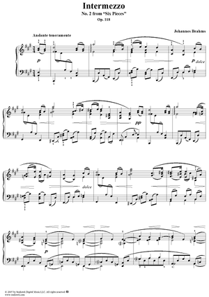 Intermezzo, No. 2 from "Six Pieces". Op. 118