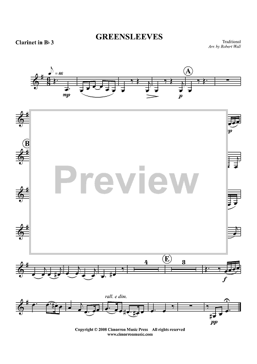 Greensleeves - Clarinet 3