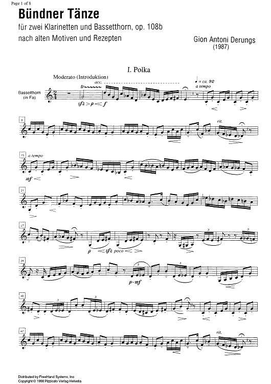 Bündner Tänze Op.108b - Basset Horn in F