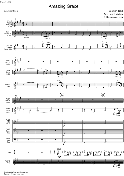 Amazing Grace - Score" Sheet Music for Brass Ensemble - Sheet Music Now