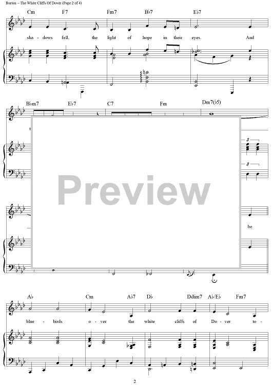The White Cliffs Of Dover" Sheet Music for Piano/Vocal/Chords Sheet