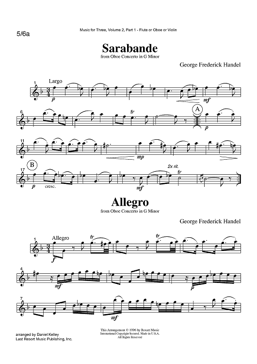 Sarabande & Allegro from Oboe Concerto in G Minor - Part 1 Flute, Oboe or Violin