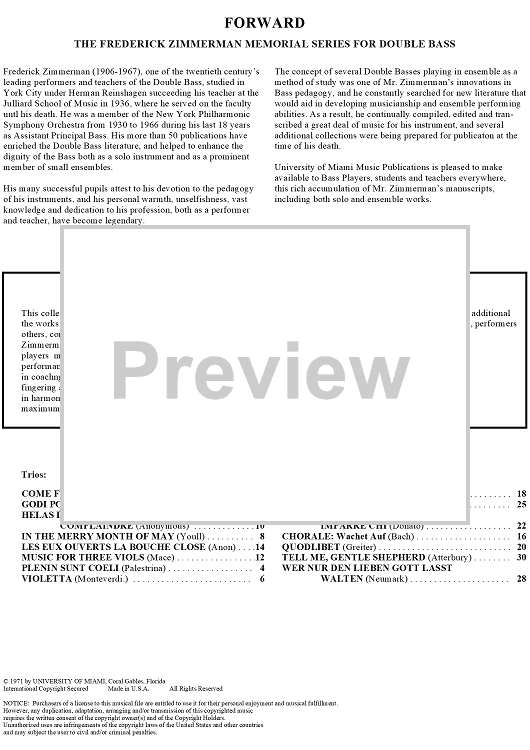Trios and Quartets for Double Basses, Volume II: Foreword