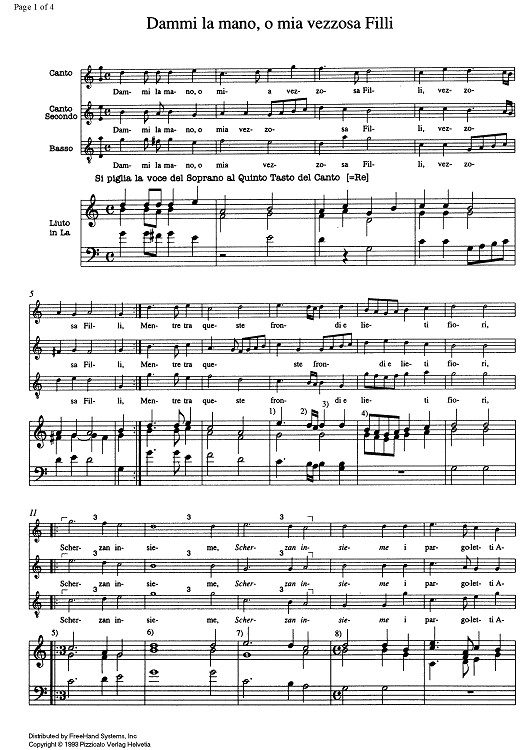 Dammi la mano, o mia vezzosa Filli