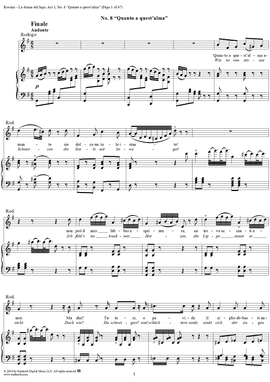 Quanto a quest'alma: No. 8 from "La donna del lago", Act 1 - Score