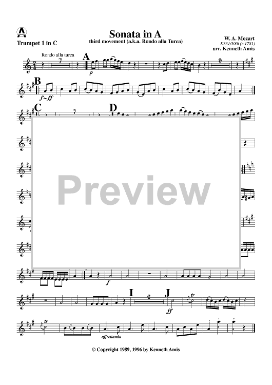 Rondo alla turca (Sonata in A, mvmt. 3) - Trumpet 1 in C