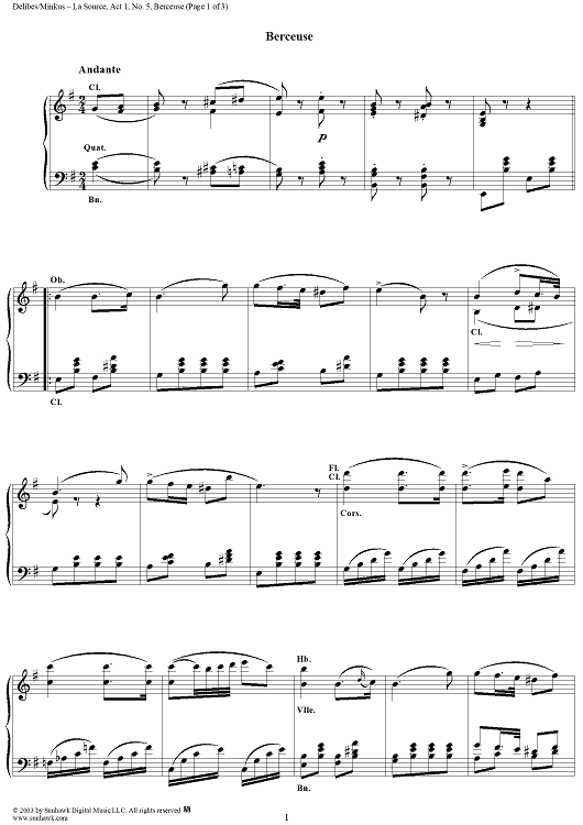 La Source, Act 1, No. 5: Berceuse