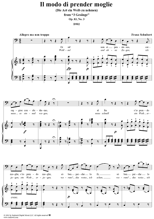 3 Gesänge Op.83, No. 3 - Il modo di prender moglie, Op.83 No.3, D902