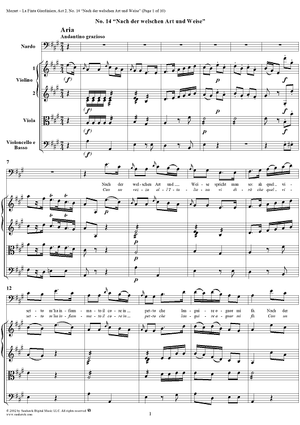La Finta Giardiniera, Act 2, No. 14 "Nach der welschen Art und Weise" (Aria) - Full Score