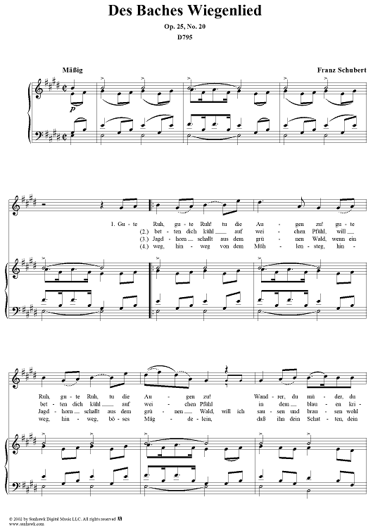 Die schöne Müllerin, No. 20 -  Des Baches Wiegenlied, Op. 25, D795 - No. 20 from "Die Schöne Müllerin" Op.25 - D795