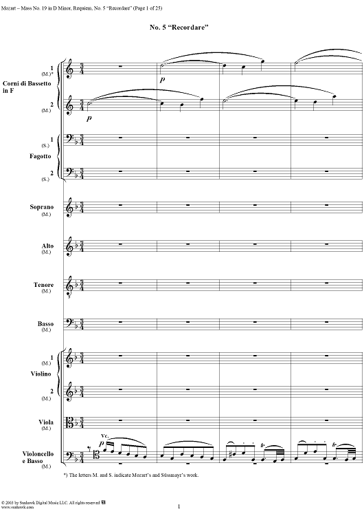 Recordare, No. 5 from Mass No. 19 (Requiem) in D Minor, K626 - Full Score