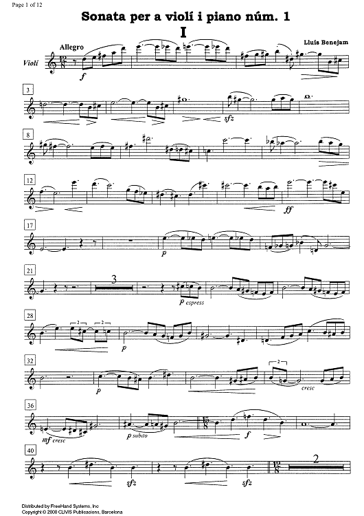 Sonata for violin and piano No. 1 - Violin