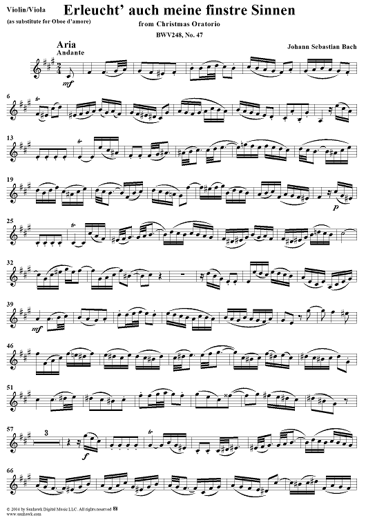 "Erleucht' auch meine finstre Sinnen", Aria, No. 47 from Christmas Oratorio, BWV248 - Violin