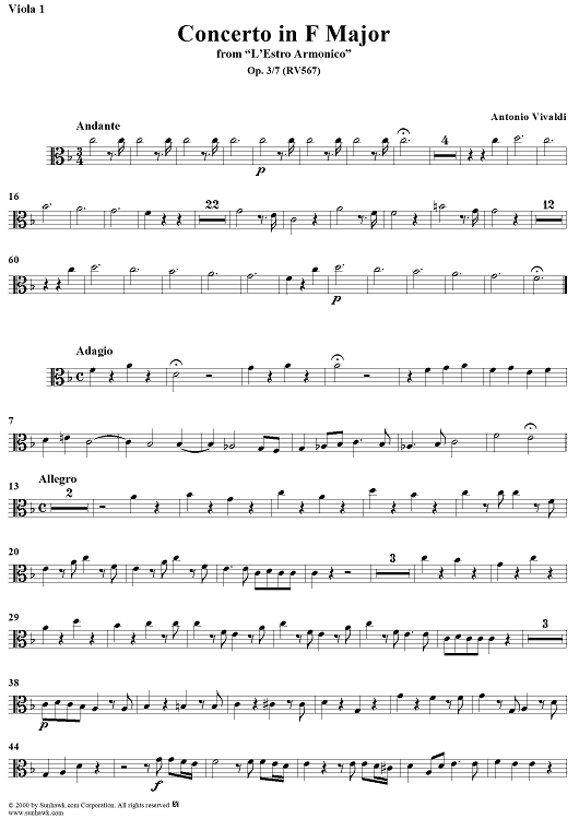 Concerto in F Major    - from "L'Estro Armonico" - Op. 3/7  (RV567) - Viola 1