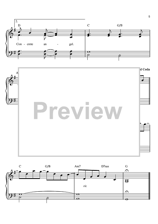 Concrete Angel" Sheet Music by Martina McBride for Easy Piano Sheet