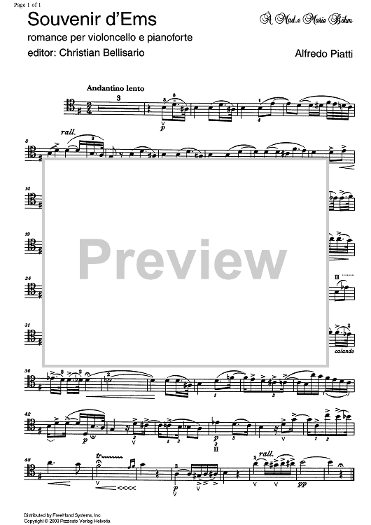 Souvenir d'Ems - Cello